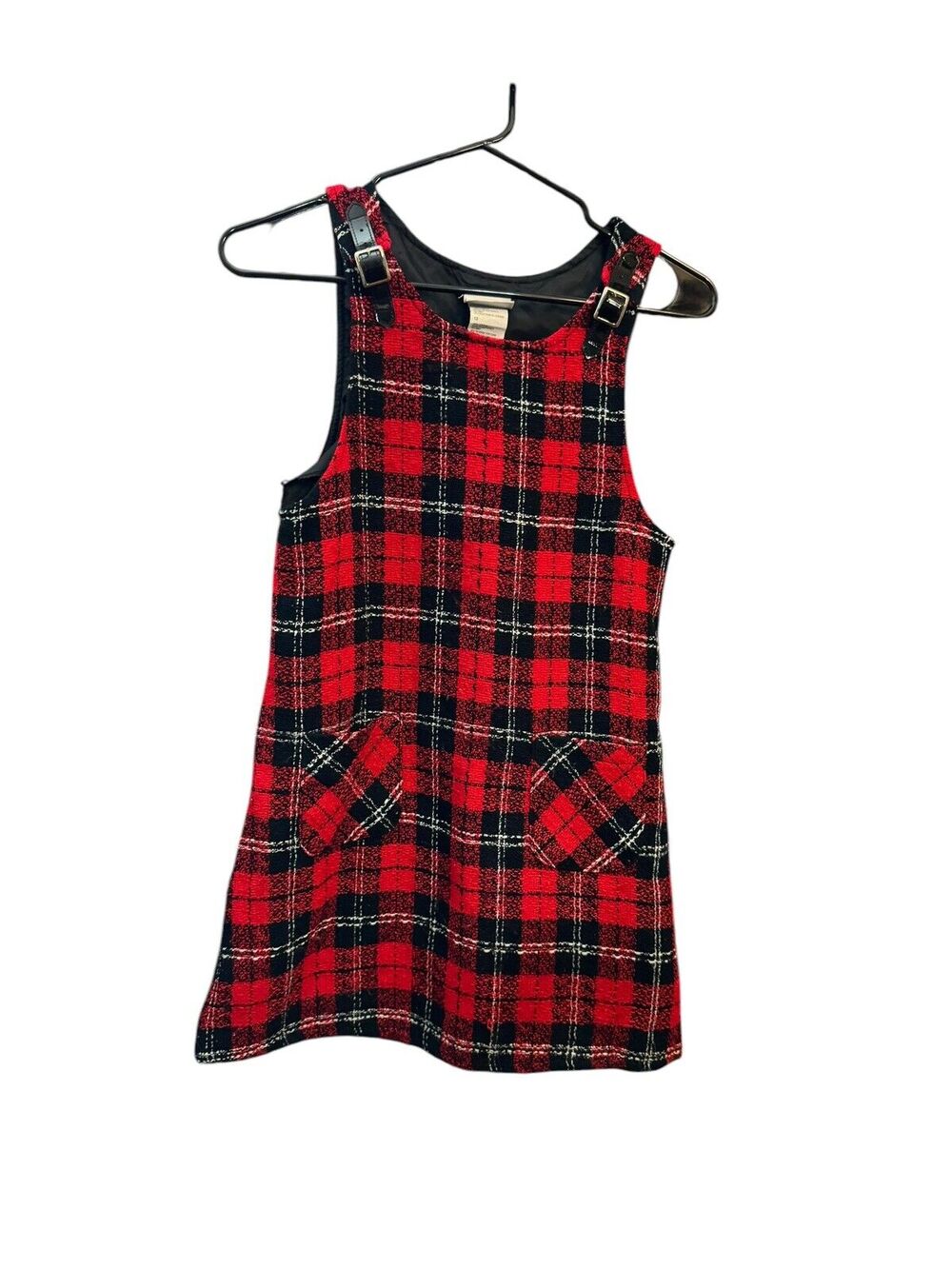 Expressions Girls Red Black Plaid Jumper Dress Size 12 Vintage 90s